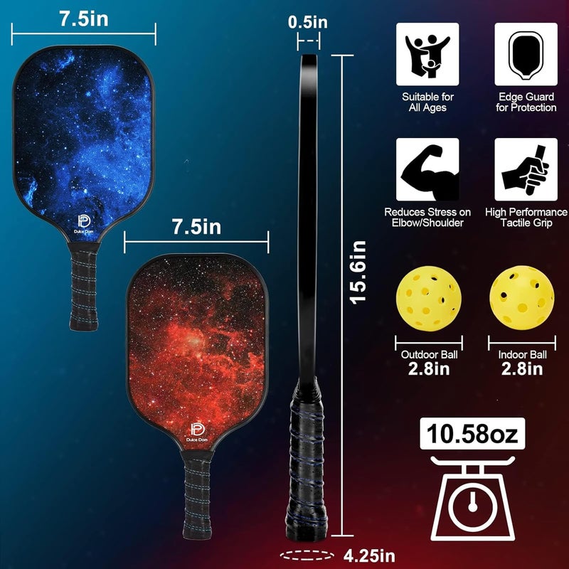 DULCE DOM Pickleball Paddles Set of 2/4 - USAPA Approved, 4 Indoor Outdoor Pickleball Balls, Fiberglass Surface Paddle Racket with Cover Bag, Ideal Training Equipment Gift for Men & Women - Image 4